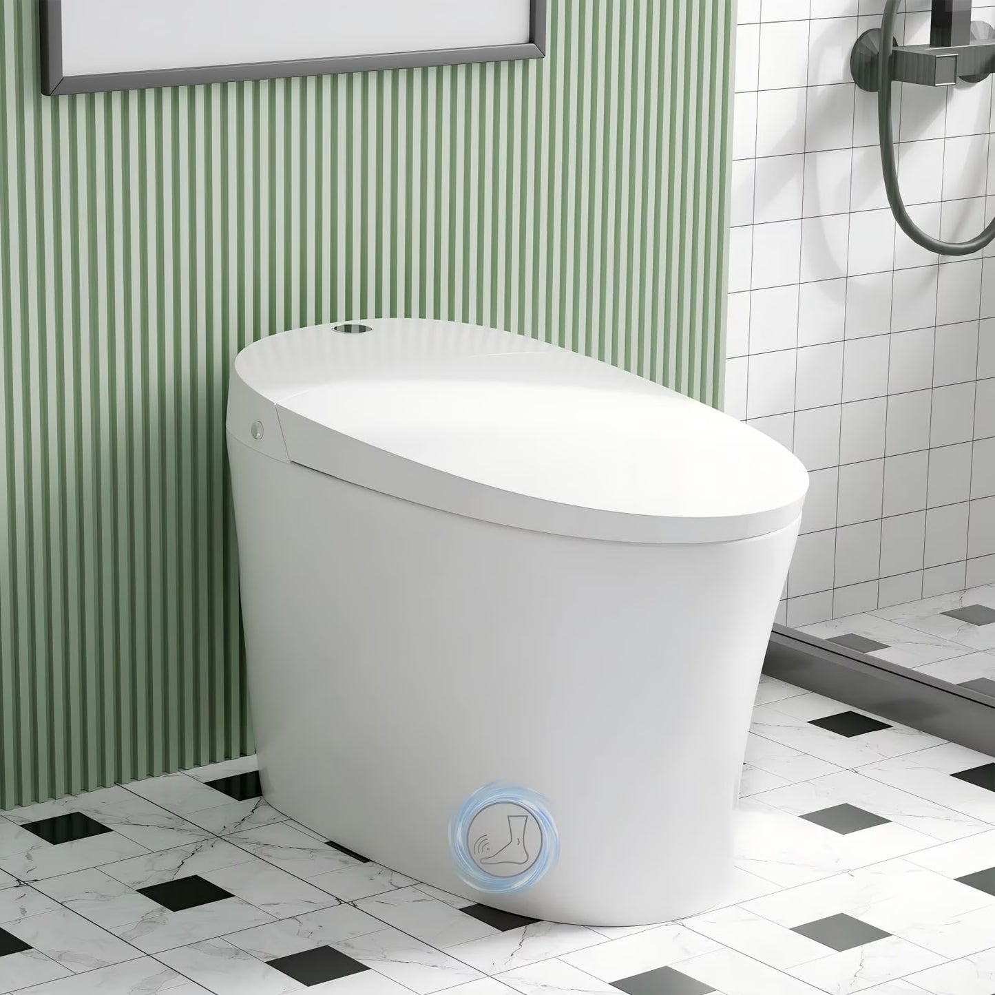 TROPOW Smart Toilet, Auto Flush Smart Toilet, Modern Toilet for Bathroom, Elongated Smart Tankless Toilet with Heated Seat, Foot Sensor Operation, Automatic Flush, LED lights, White