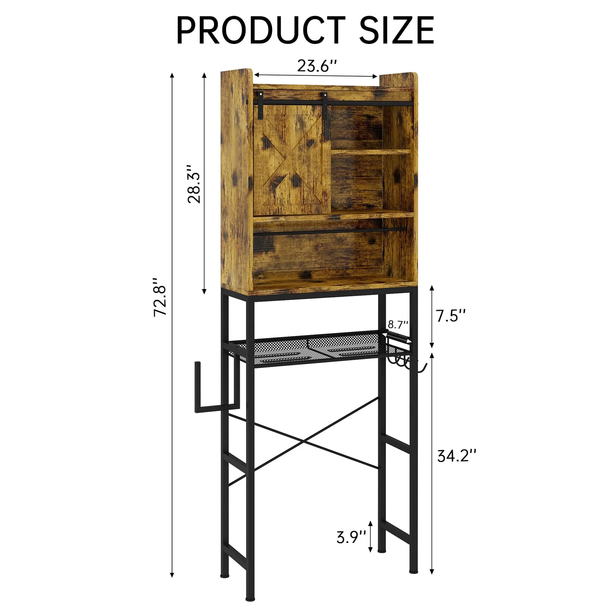 furlinkhm Over The Toilet Storage Cabinet,Bathroom Rack Organizers with Adjustable Shelf,5-Tier Bathroom Space Saver Over Toilet with Door for Bathroom, Restroom, Laundry,22.6"9.4"72.8"