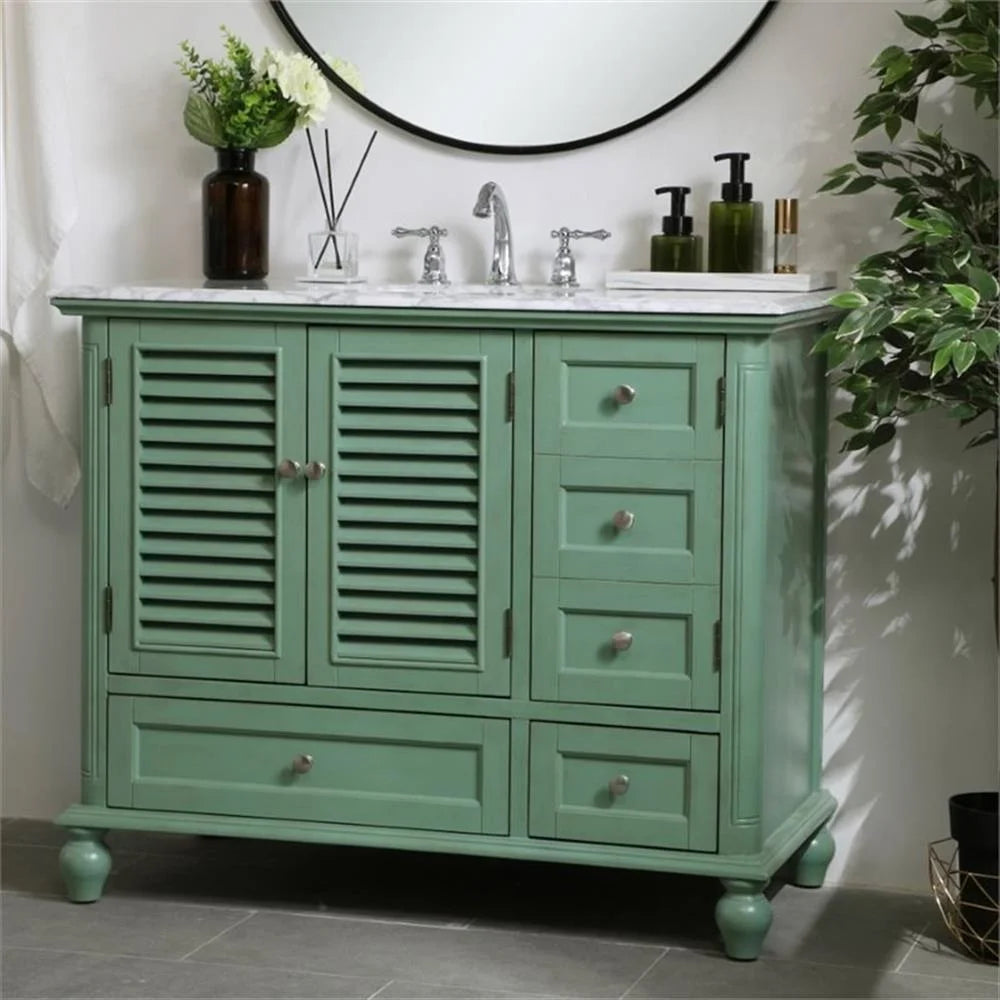 Elegant Decor Rhodes 42" Coastal Solid Wood Single Bathroom Vanity in Blue