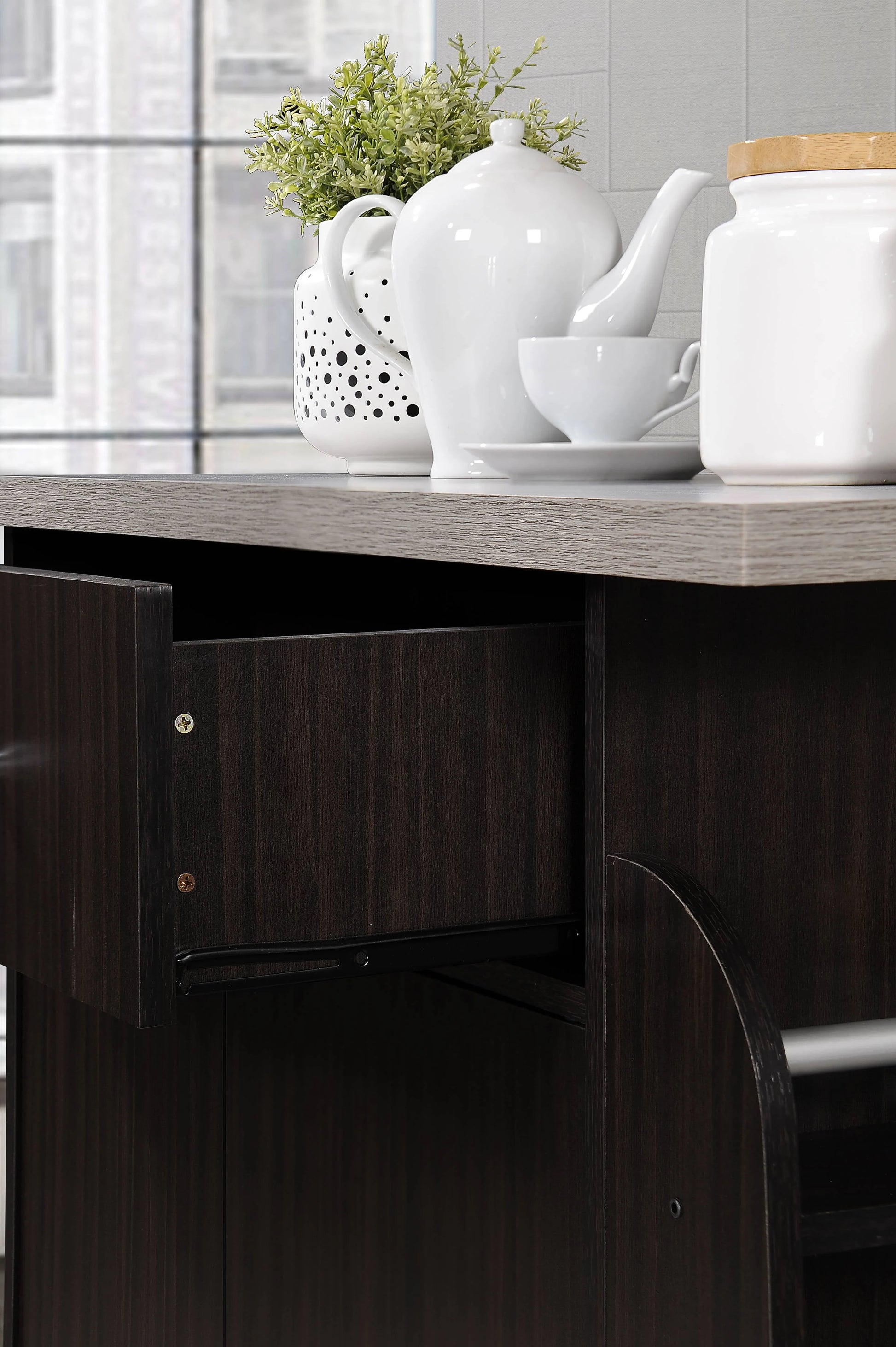 Hodedah Kitchen Cart with Spice Rack & Towel Rack, Chocolate