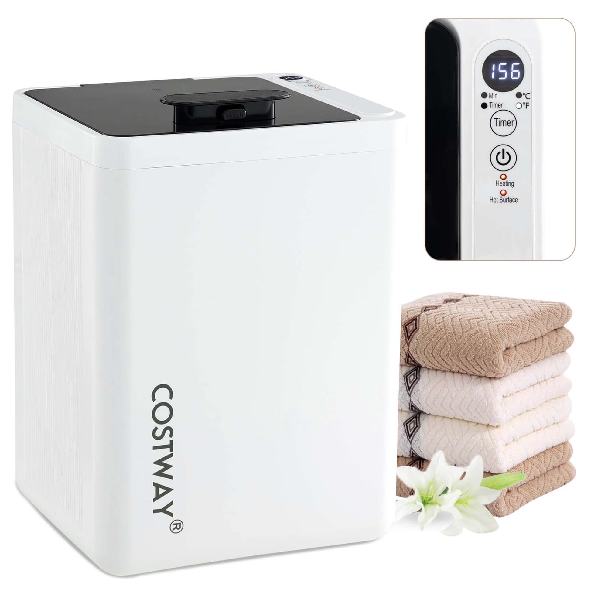 Costway 23L Towel Warmer with Auto Shut Off LED Screen 15-90 Mins Timer Blankets