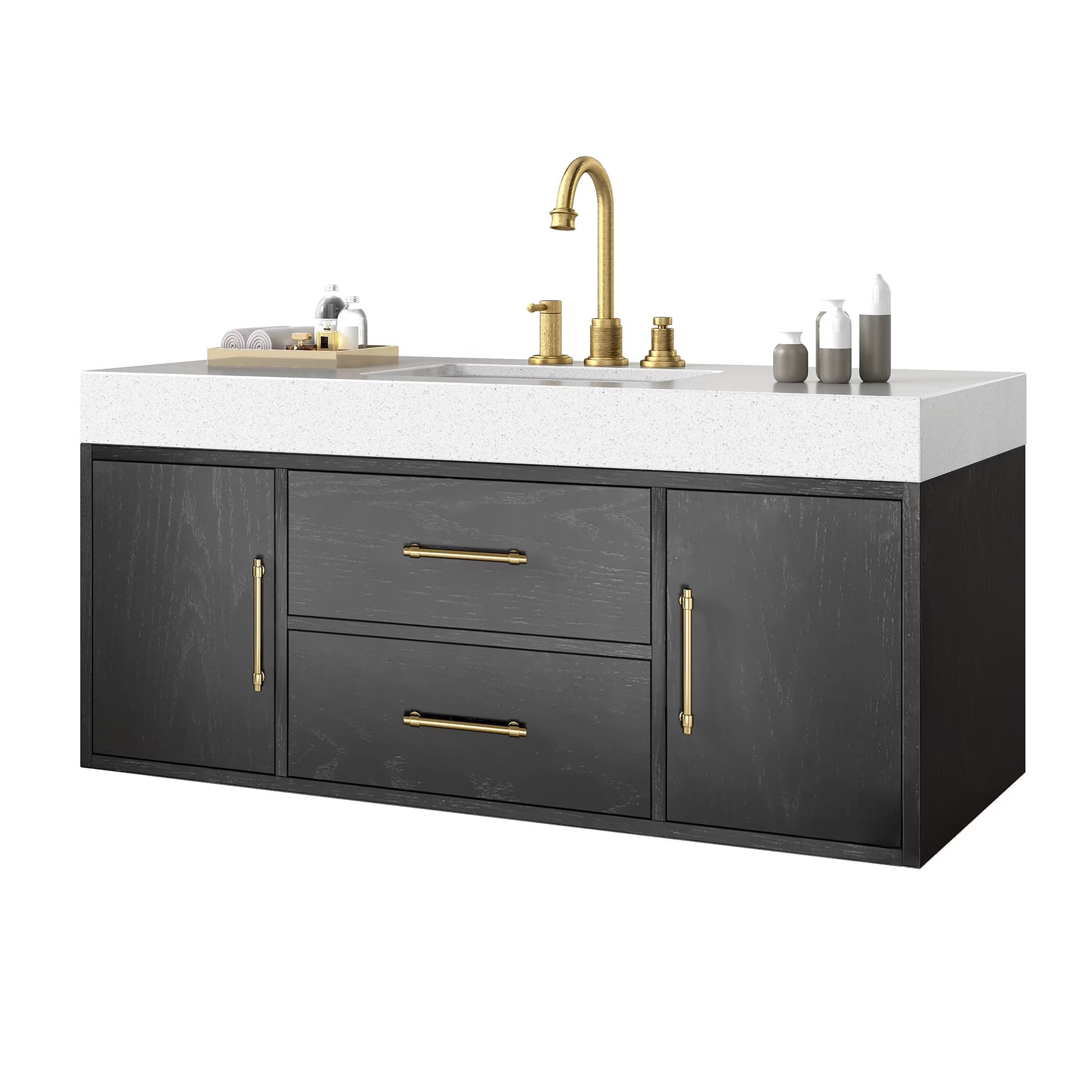Craftian 48 inch Wall Mounted Bathroom Vanity 2 Doors & 2 Drawers, Floating Bathroom Cabinet, White