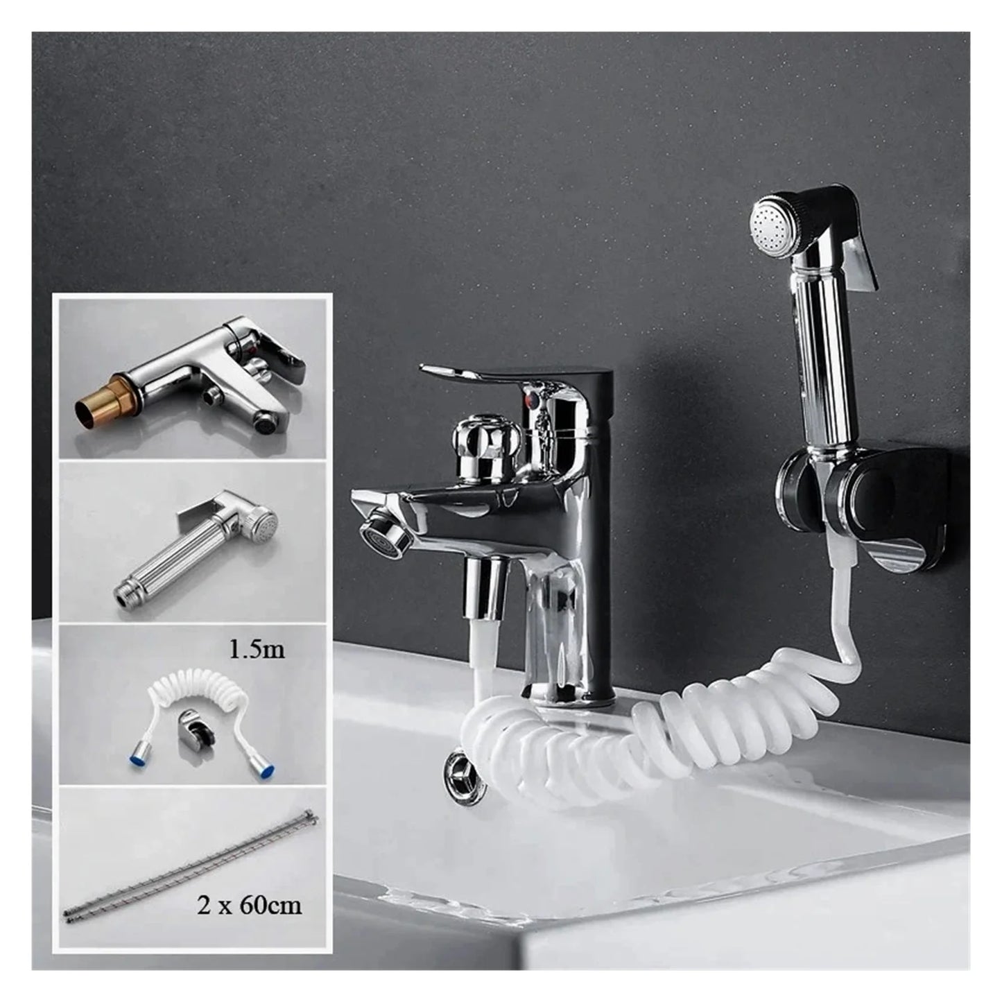 Bathroom Basin 2 In 1 Faucet, Brass Handheld Toilet Bidet Faucets, Sprayer Cold And Hot Water Mixer Bathtub Tap With Shower Set ,Easy to Install