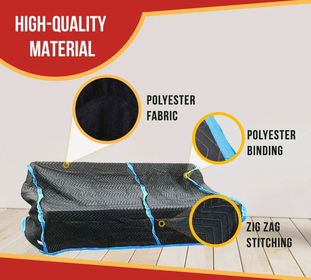 2 Pack Black Quilted Moving Storage Blanket for Sofa and Couch - 38"x108"x46" Polyester Reusable, and Washable Zig-Zag Stitching Furniture Moving Cover