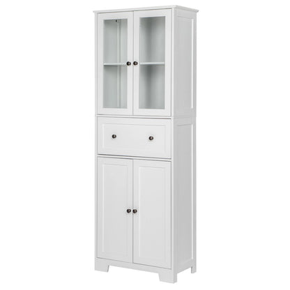 Ktaxon 64" Tall Bathroom Storage Cabinet, Kitchen Pantry, Sideboard Buffet Cabinet Cupboard Wooden with 2 Doors and Adjustable Shelves for Bathroom Kitchen, White