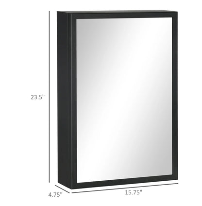 Compact Wall Cabinet, Black Single Door Medicine Cabinet with Mirror & Shelves for Bathroom or Home
