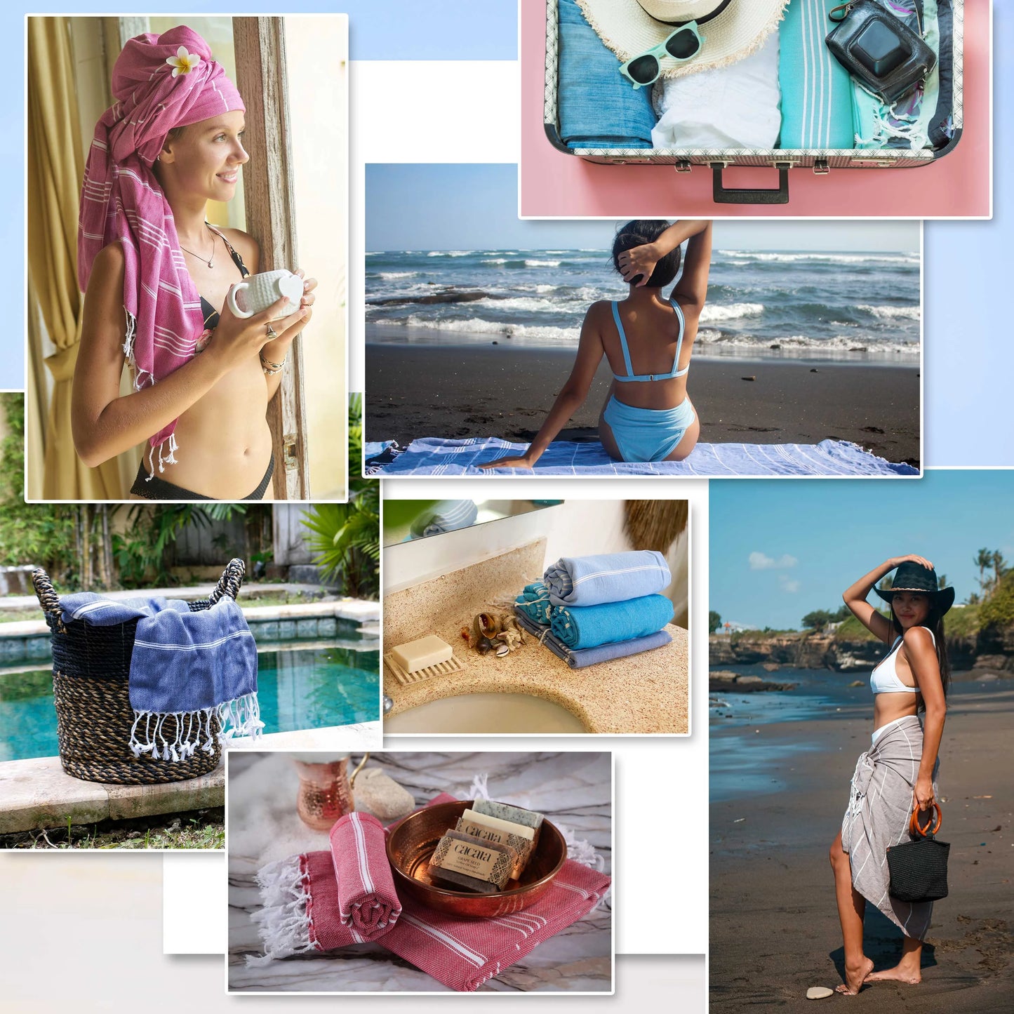 Cacala Turkish Beach Towel 100% Cotton, Set of 4, Sand-Free and Quick-Drying Perfect as an Extra Large Travel Towel, Beach Accessory, or Gift for Beach Lovers, 39° x 70°