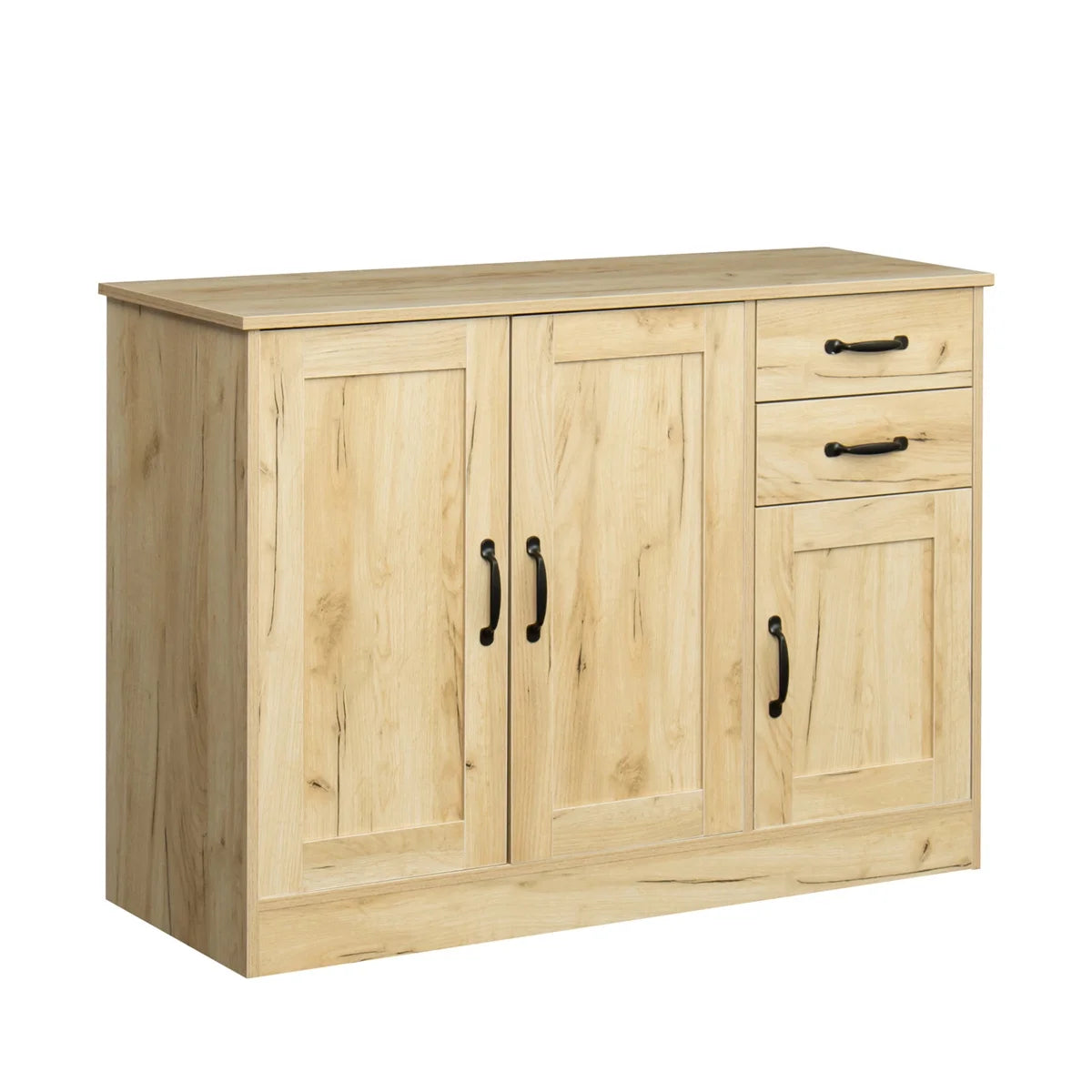 Buffet Sideboard, Kitchen Buffet Storage Cabinet Versatile Wardrobe Console Table with 2 Doors & 2 Drawers, Wood Free-Standing Pantry Cupboard with 1 Storage Cabinet for Dining Room, Oak