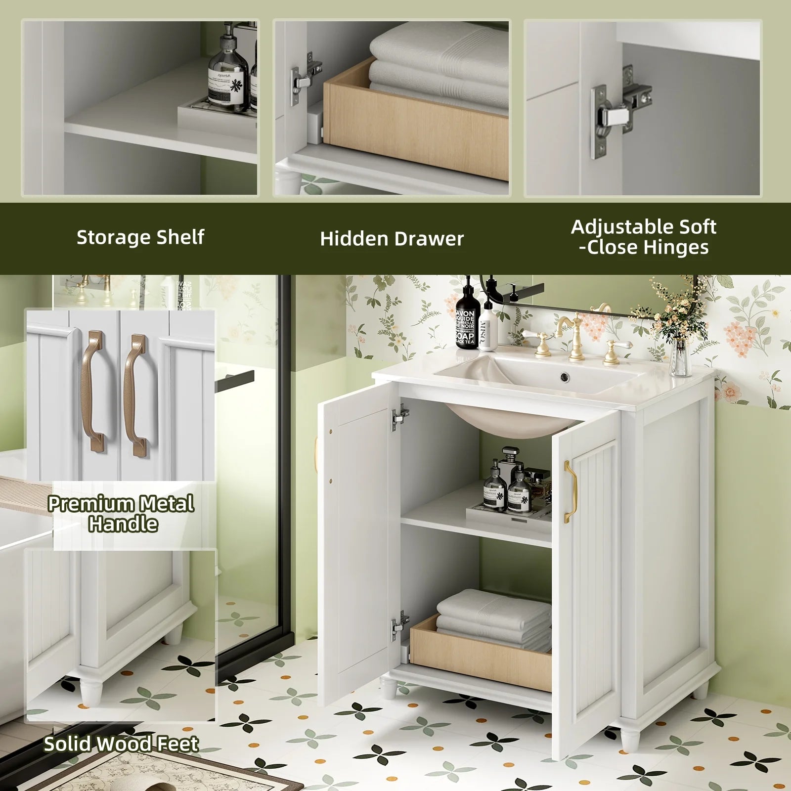 Harper & Bright Designs 30" Bathroom Vanity with Sink, Bathroom Storage Cabinet with Drawers, Single Sink Bathroom Vanity, White