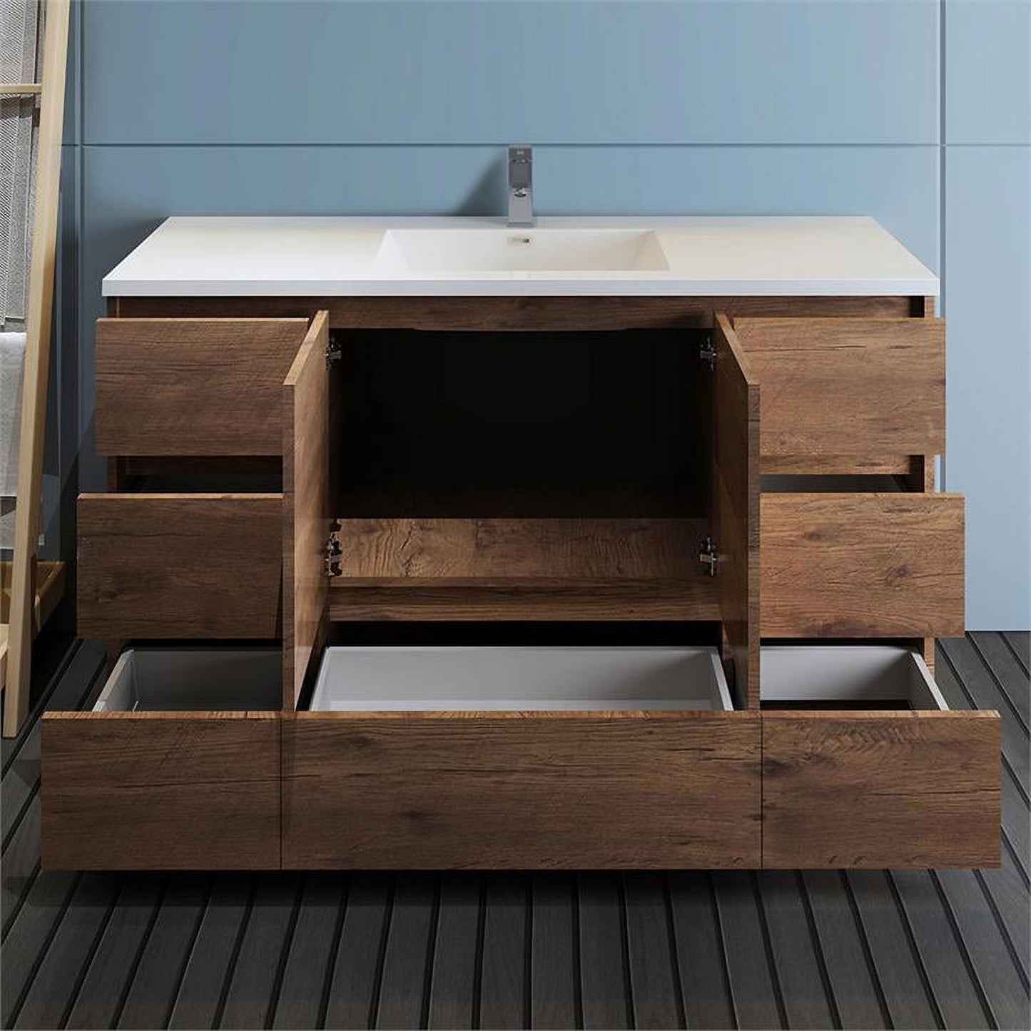 Fresca Lazzaro 60" Rosewood Free Standing Modern Bathroom Cabinet w/Integrated Single Sink