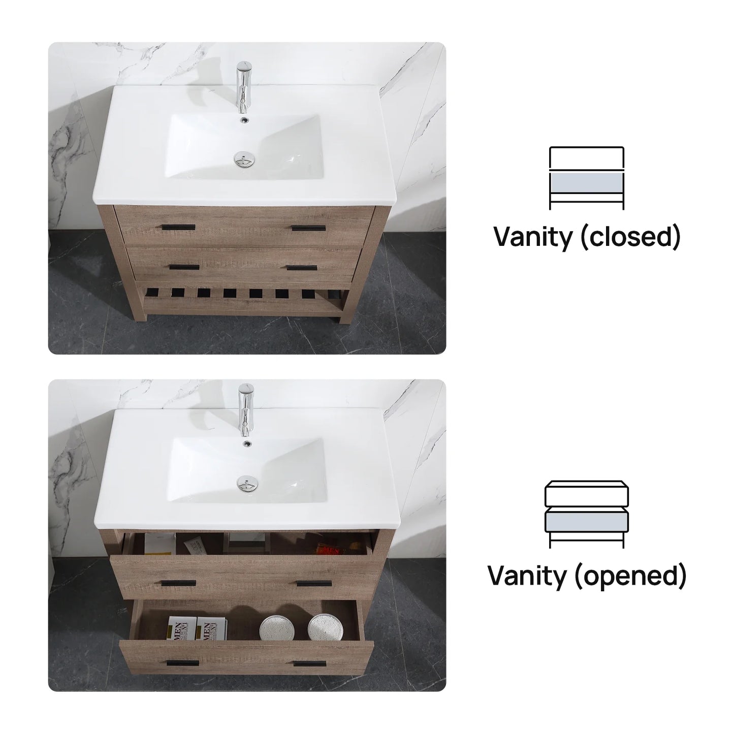 Wonline 32" PB Board Bathroom Vanity with Undermount Sink& Mirror
