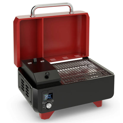 Costway 8-in-1 Portable Pellet Grill with Digital Control Meat Probe Detachable Ash Pan Red