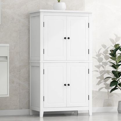 EUROCO Bathroom Floor Storage Cabinet,Bathroom Storage Unit,Freestanding Cabinet with 4 Doors,Adjustable Shelves,Adaptable Shelves,11.8 x 23.6 x 43.3 Inches,White