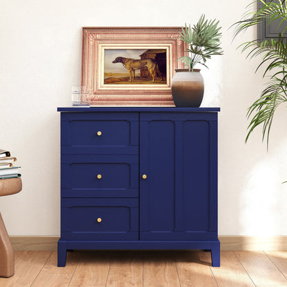 CBJCBJ 31.7"Storage Cabinet, Classical 3 Drawers & 1 Door Design with Gold-Tone Handles, Multi-Use Organizer for Living Room, Kitchen, BathroomBLUE)