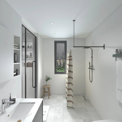 Naiture Stainless Steel 72'' x 48'' Corner Shower Curtain Rod with Ceiling Support, Black Finish