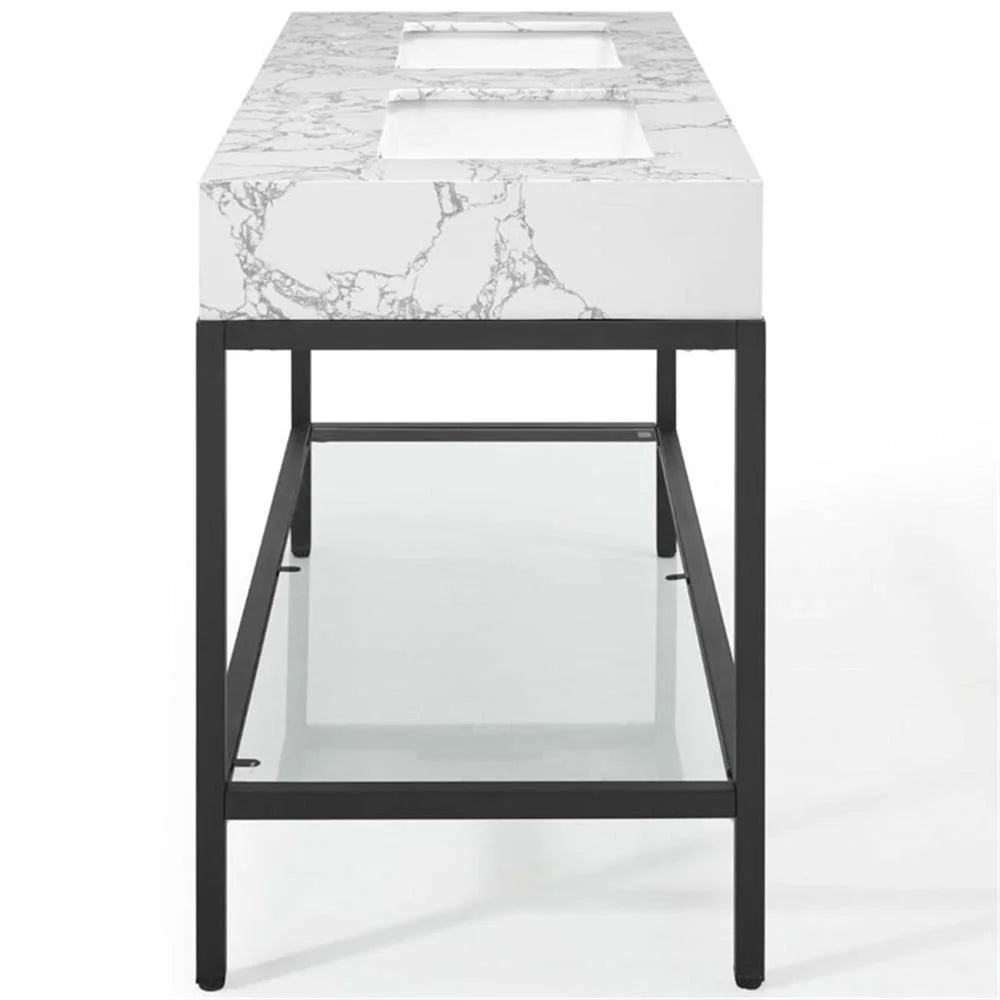 Modway Kingsley 60" Black Stainless Steel Bathroom Vanity in Black White