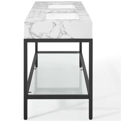 Modway Kingsley 60" Black Stainless Steel Bathroom Vanity in Black White