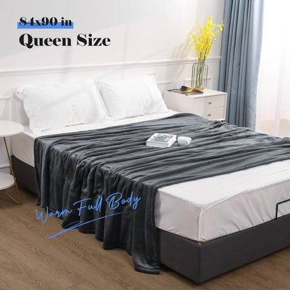 MaxKare Electric Heated Blanket Queen Size 84" x 90" with 2 Separate Controllers, 4 Heating Levels & 10H Auto-off, Machine Washable-Deep Grey