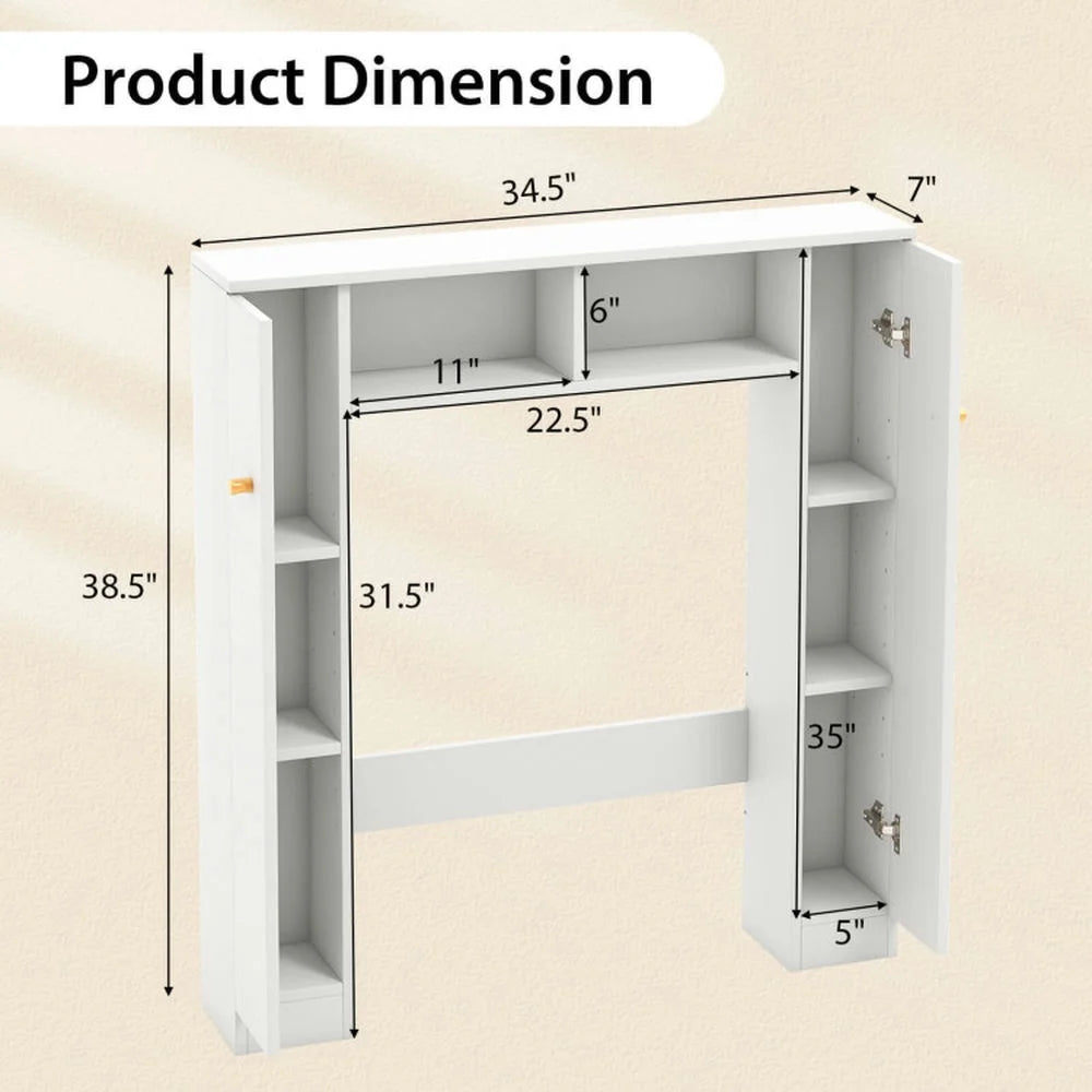 Topcobe Over The Toilet Storage Cabinet with 2 Open Compartments and 4 Adjustable Shelves, Bathroom Furniture, Bathroom Shelves, White