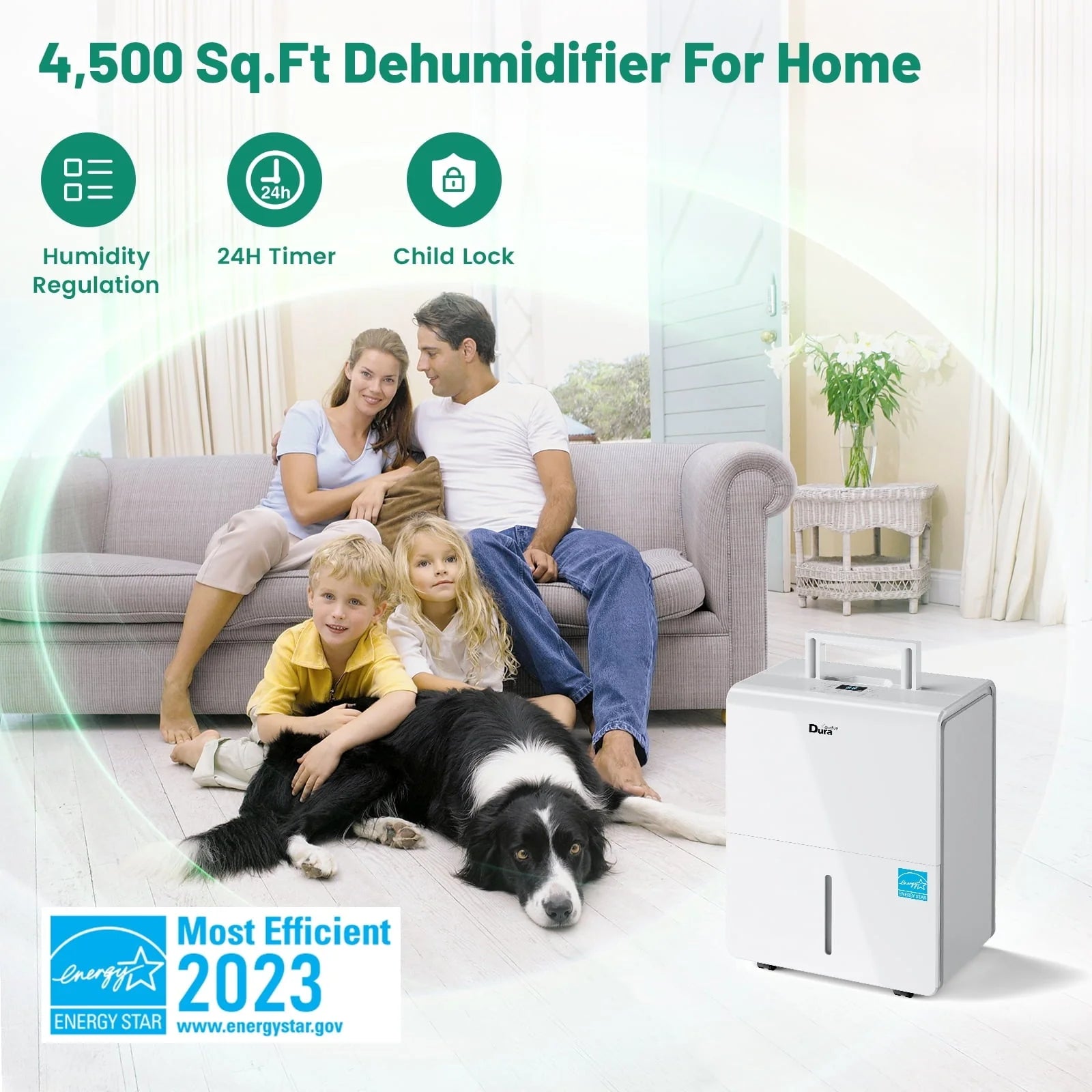 DuraComfort Dehumidifier for Bathroom Basement with Pump ,50 Pints with WIFI,up to 4,500 Sq.ft,White