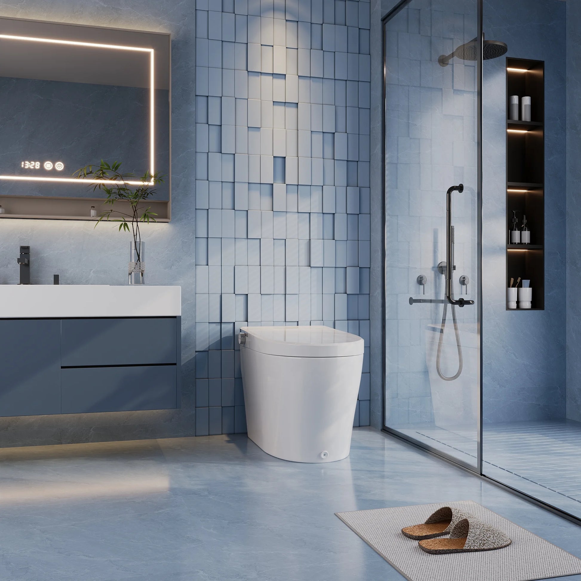 Elongated Bidet Toilet 1.28 GPF in White with Remote, Blackout Flush, Auto Flush, Heated Seat and Warm Air Dryer
