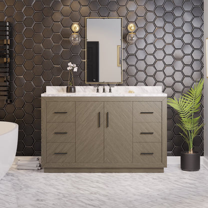 Peyton 60" Single Bathroom Vanity with Gray Oak Cabinet and Carrara Marble Top