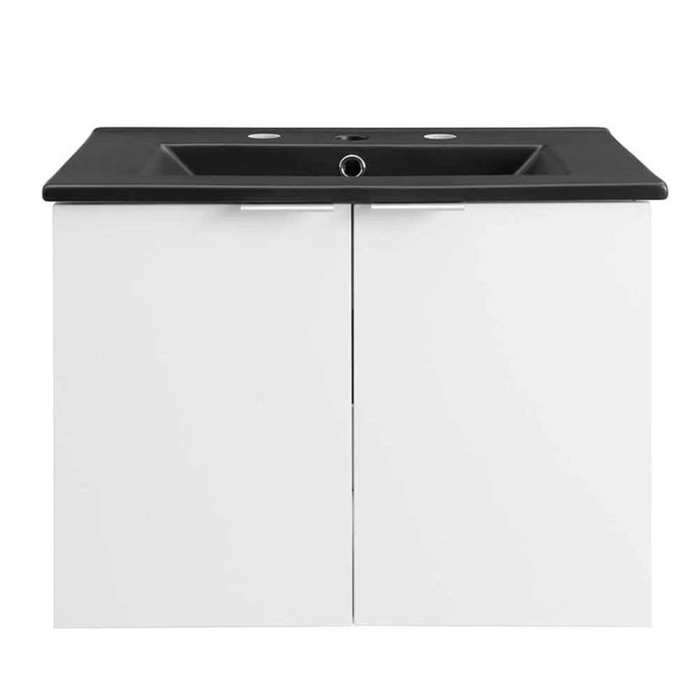 Modway Maybelle Modern Wood Wall-Mount Bathroom Vanity in White/Black