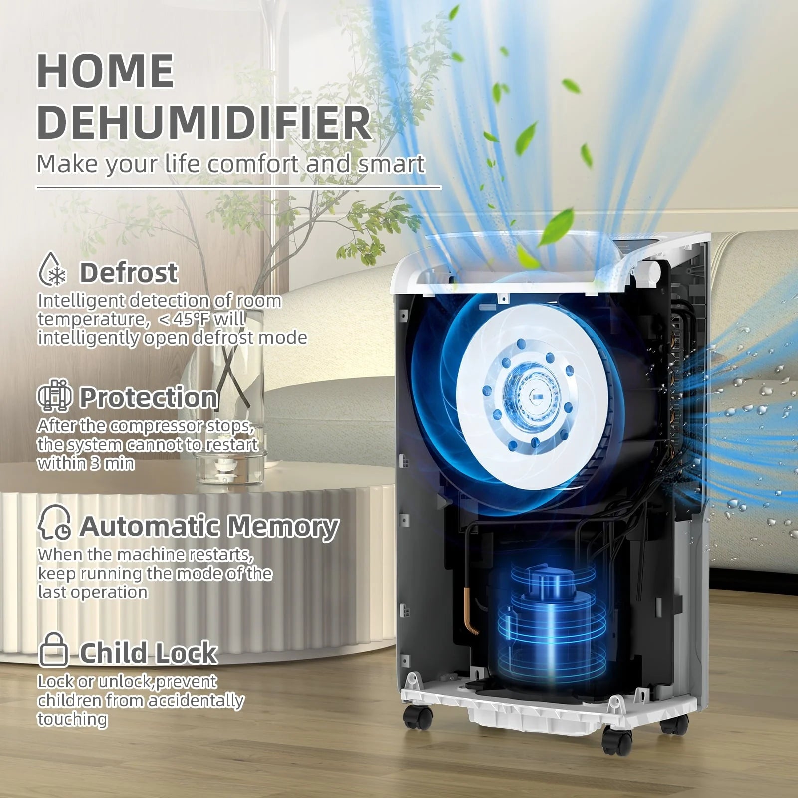 Rocyis 70 Pints 4,500 Sq. Ft. Home Dehumidifier for Large Room, Basement with Auto Shut off, Drain Hose, Reusable Filter Humidity Control for Bedroom, Bathroom