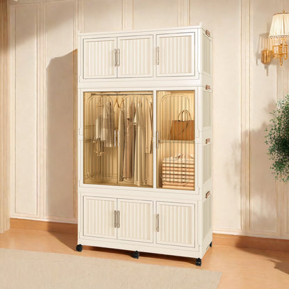 Montary Kids Portable Wardrobe w/Magnetic Doors & Hanging Rod - 4-Cube Plastic Storage Cabinet,Nursery/Bedroom