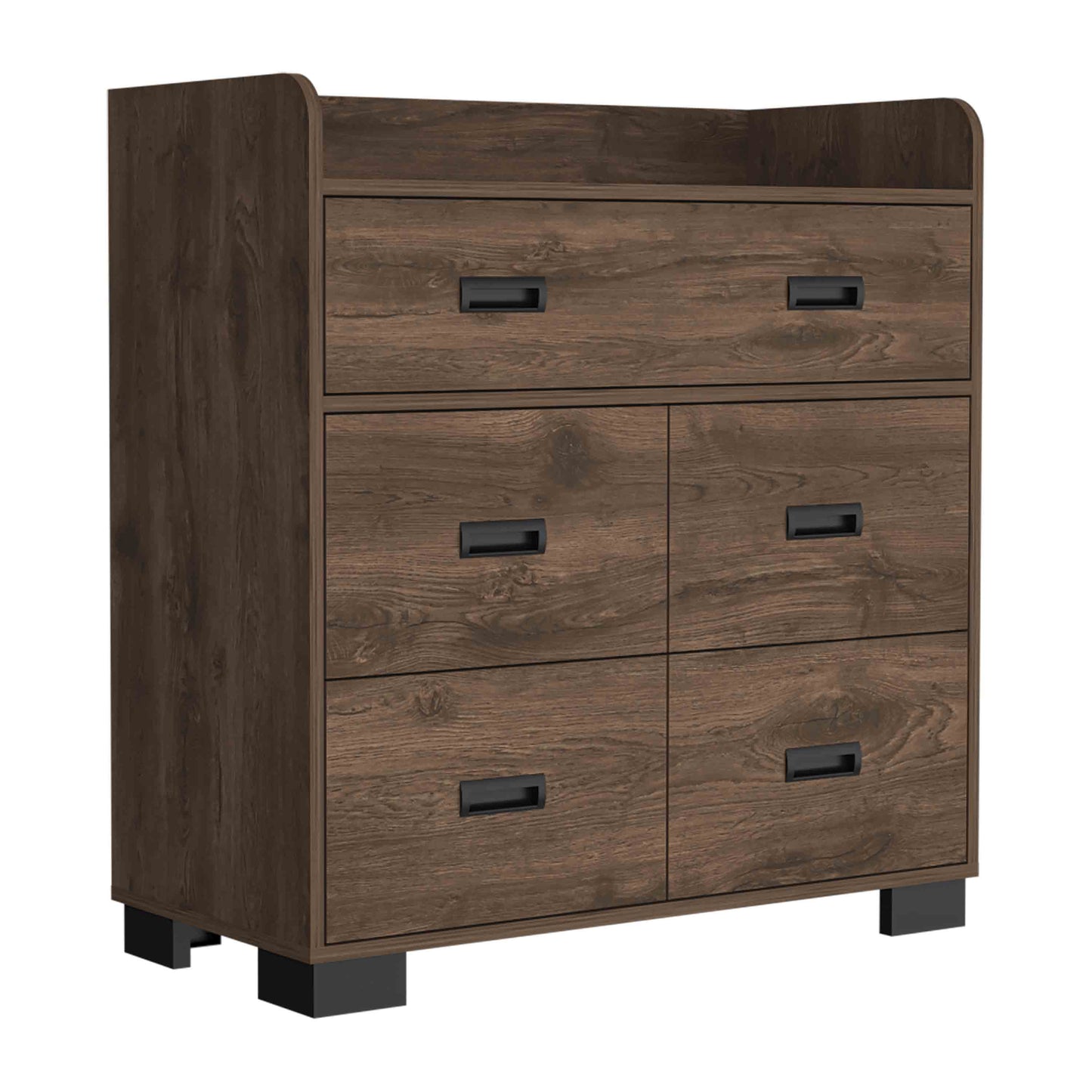 DUOSONG Alyn Dresser, Four Legs, Four Drawers, One Double Drawer, Superior Top -Dark Brown Brown Particle Board Furniture Bedroom Furniture Dressers, Chests & Wardrobes
