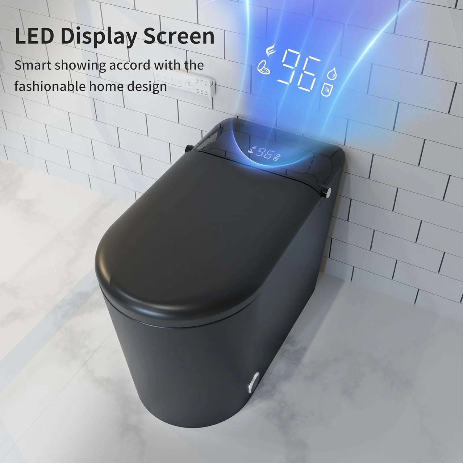 LALAHOO Smart Toilet with Bidet Built in, Auto Open & Close, Elongated Heated seat, Foot Sensor Flush, LED Display, Warm Water Wash, Dryer, Night Light, Black
