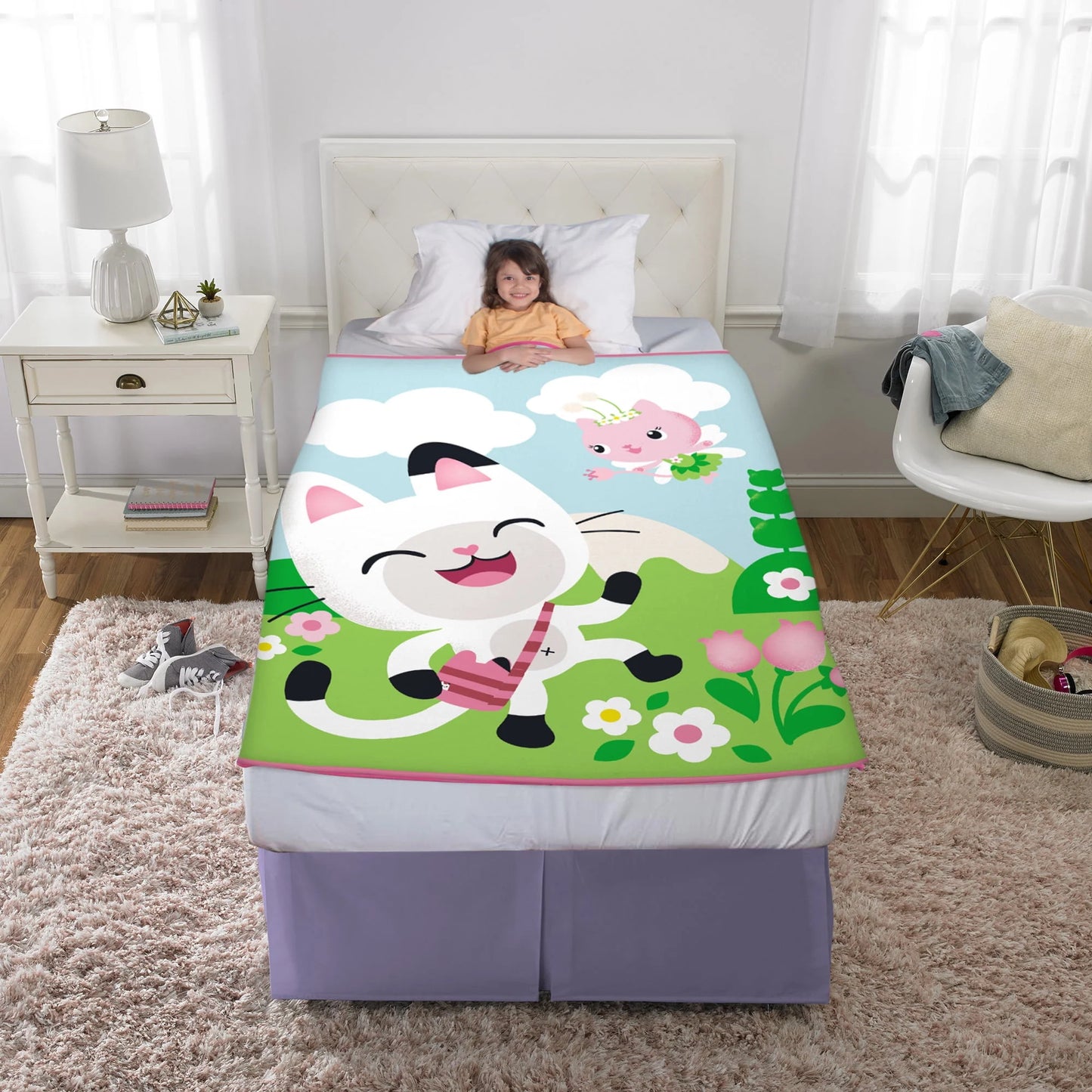 Gabby's Dollhouse Kids Fleece Throw Blanket, 46 x 60, Blue and Green, DreamWorks