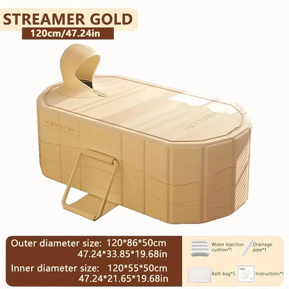 Portable Hot Tub & Ice Bath - Foldable, No Installation, Dual Drainage - Relaxation, Cold Water Therapy, Perfect Gift for Christmas & Halloween - Beige