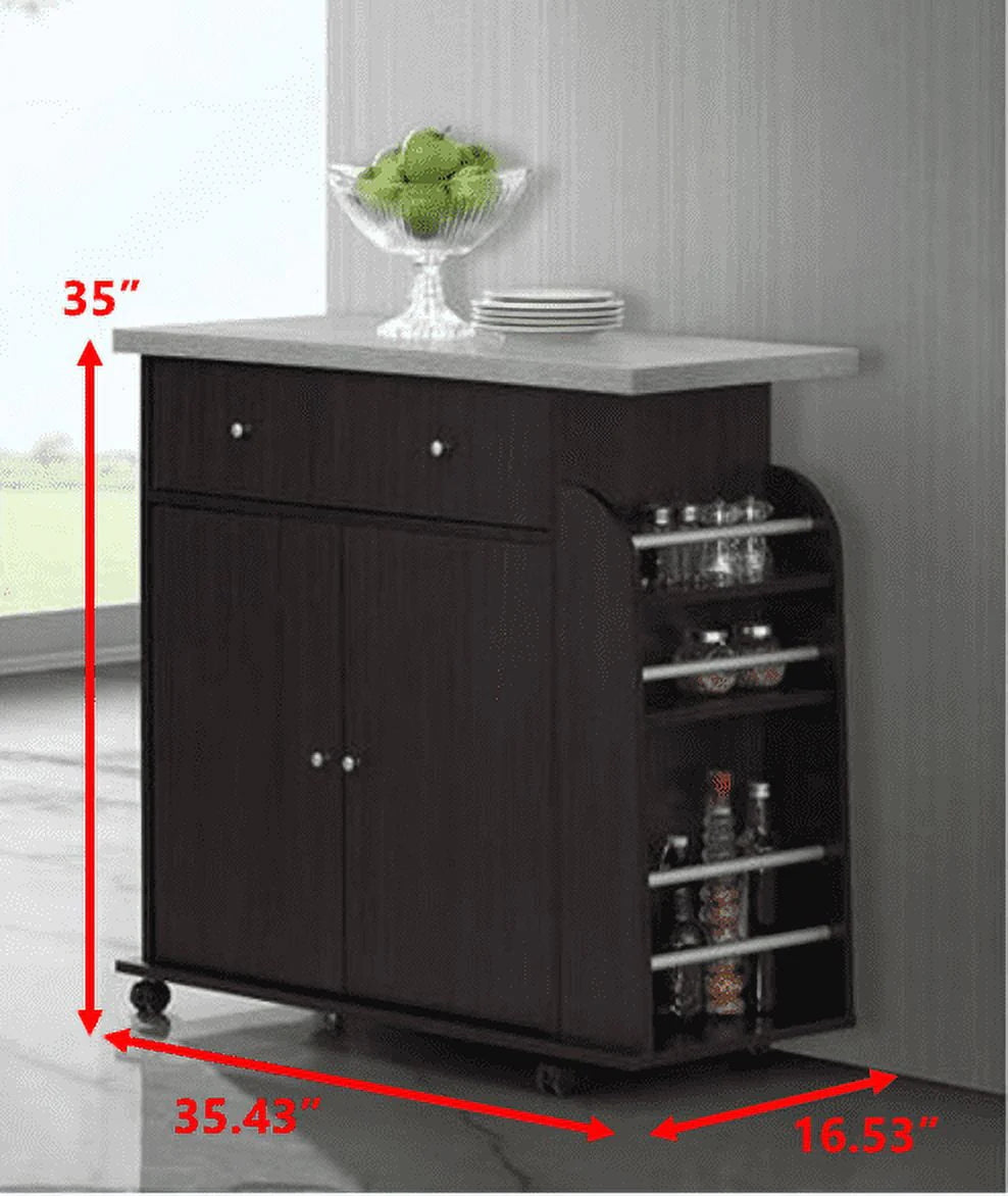 Hodedah Kitchen Cart with Spice Rack & Towel Rack, Chocolate