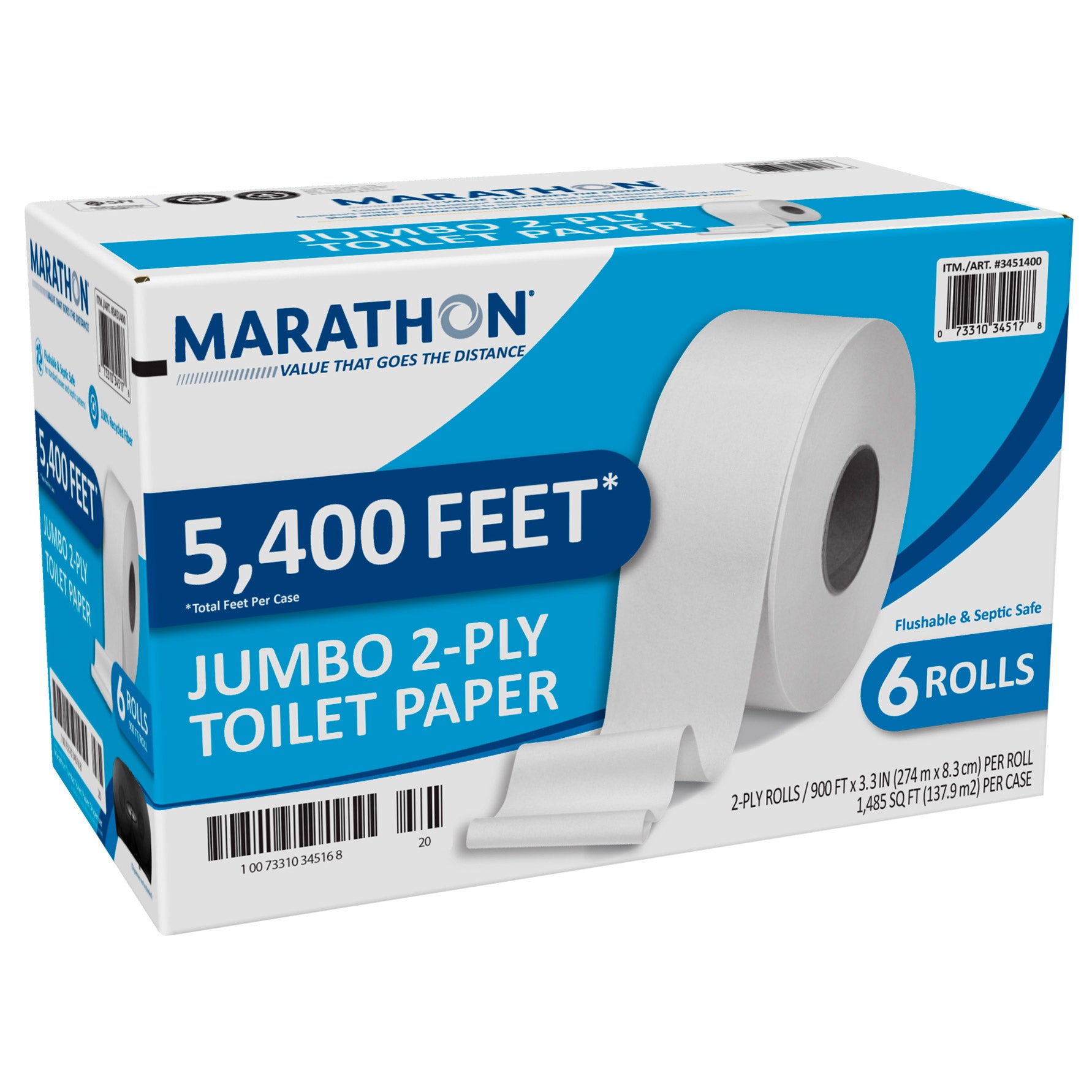 Marathon Jumbo Roll Bath Tissue, 2-Ply, 900 ft Rolls, 6 Rolls