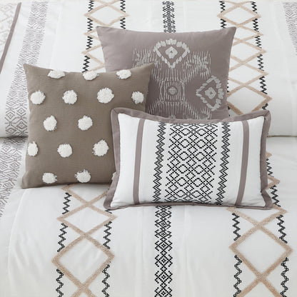 Lanco Luxury 7 Piece Cozy Boho Comforter Set Queen Beige Embroidered Girls Bedding, Premium Microfiber, All Season Home Décor