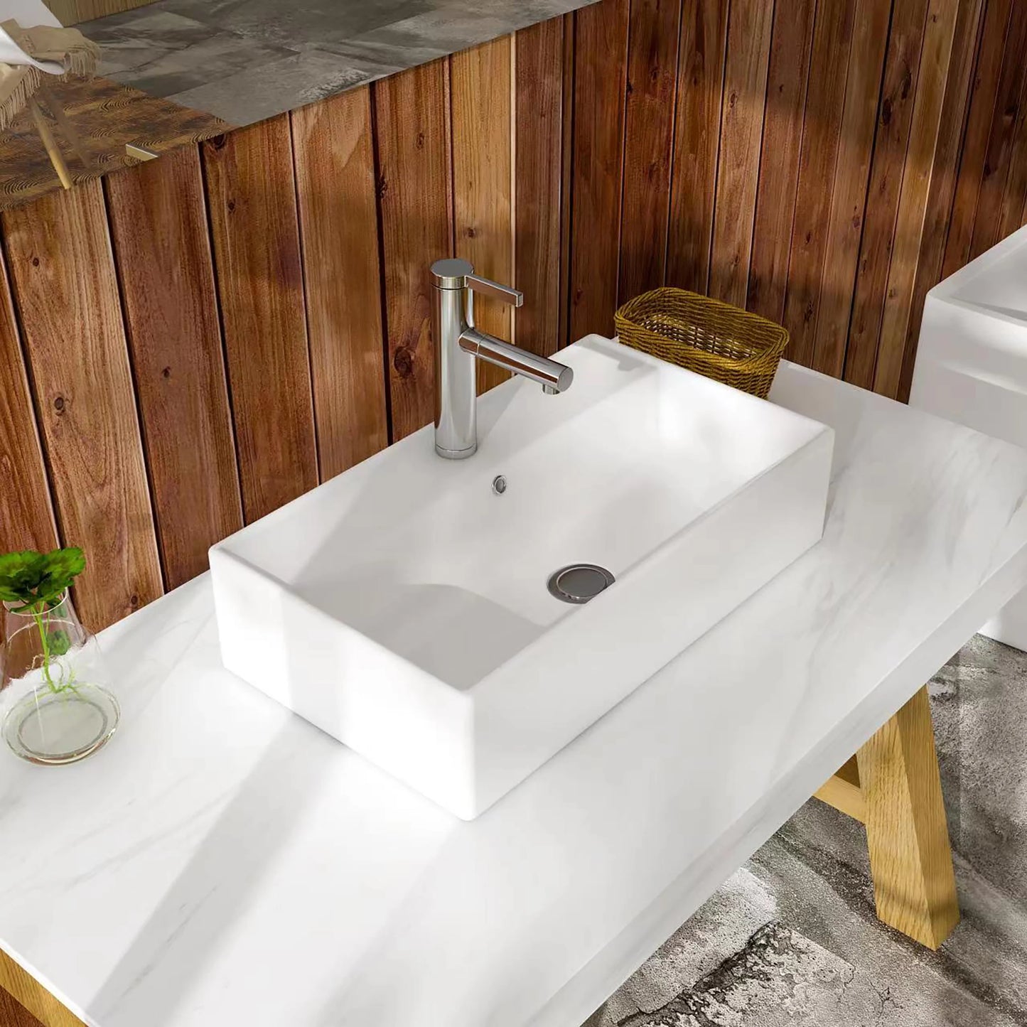 Meje 21.7x 12.5×5.3 inch Rectangle Bathroom Ceramic White Countertop Vanity Sink Glossy Finish