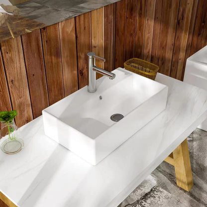 Meje 21.7x 12.5×5.3 inch Rectangle Bathroom Ceramic White Countertop Vanity Sink Glossy Finish