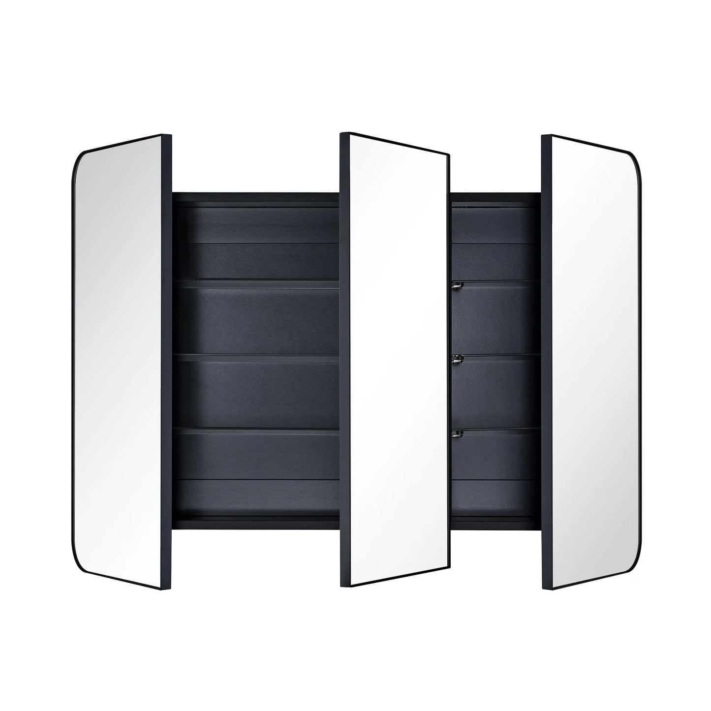 TEHOME Matt Black Triple Door Recessed & Surface Mount Rectangle Bathroom Medicine Cabinet with Mirror 26 x 36'' 3 Door Metal Framed Rectangular Bathroom Cabinet 36 by 26 inches