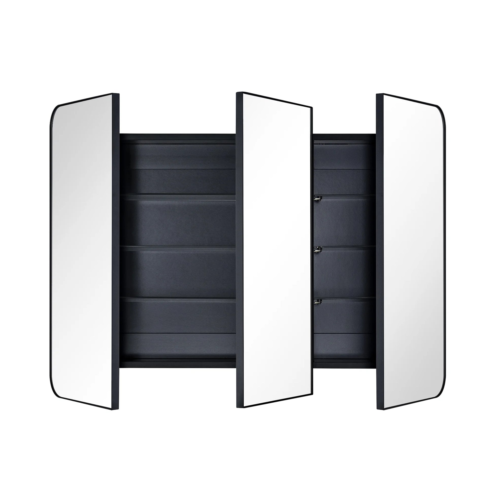 TEHOME Matt Black Triple Door Recessed & Surface Mount Rectangle Bathroom Medicine Cabinet with Mirror 26 x 36'' 3 Door Metal Framed Rectangular Bathroom Cabinet 36 by 26 inches