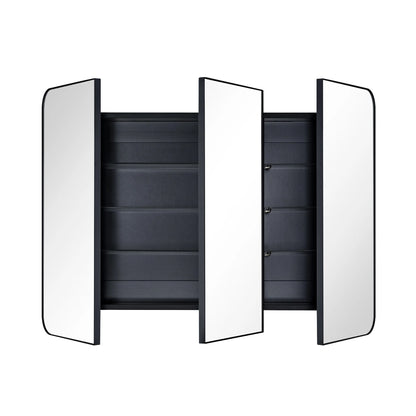TEHOME Matt Black Triple Door Recessed & Surface Mount Rectangle Bathroom Medicine Cabinet with Mirror 26 x 36'' 3 Door Metal Framed Rectangular Bathroom Cabinet 36 by 26 inches