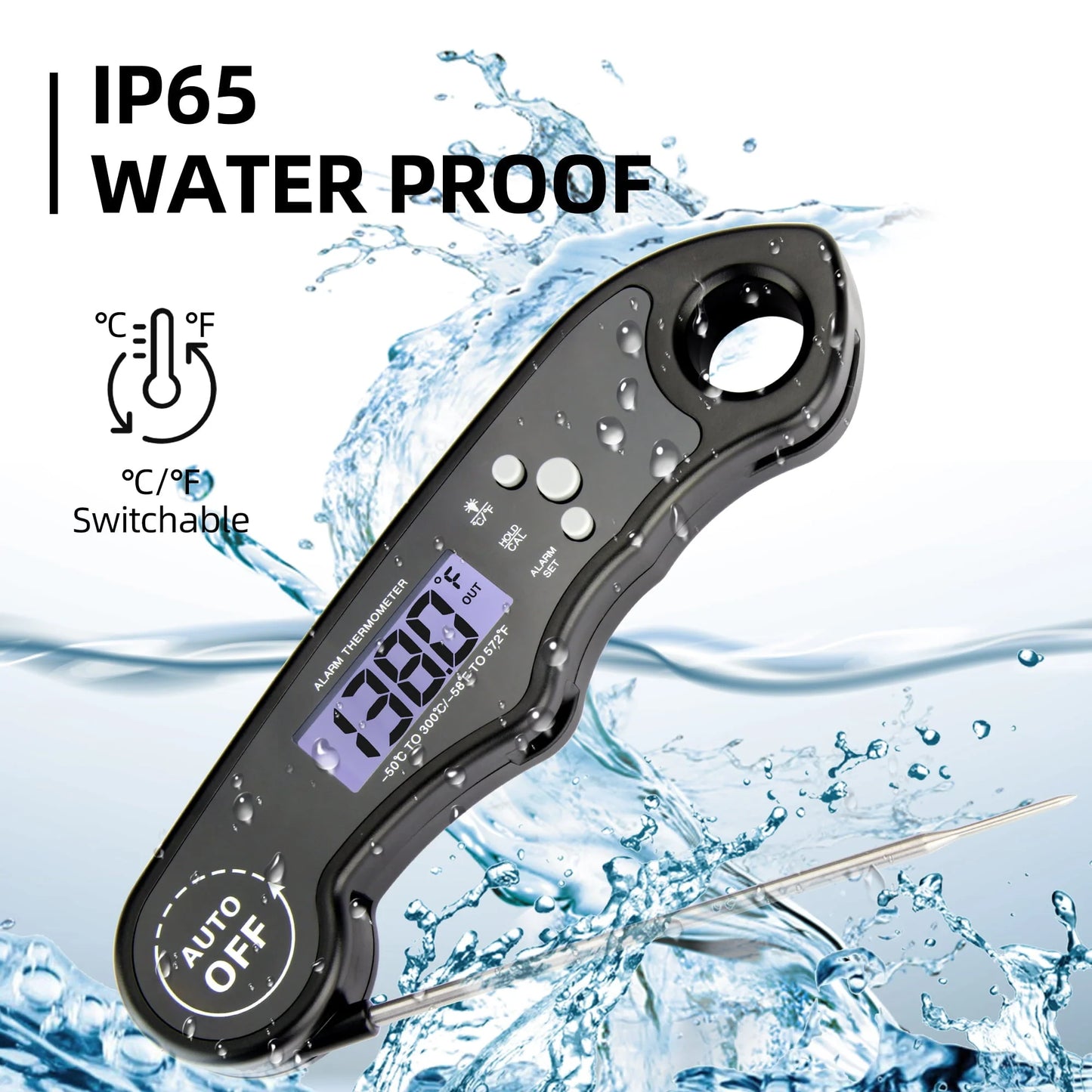 Meat Thermometer 304 Stainless Steel Meat Thermometer Probe LCD Food Thermometer Digital Extra-Long Thermometer for Cooking IP65 Waterproof
