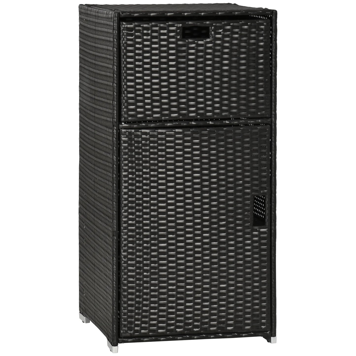 Outsunny Towel Rack & Pool Toy Cabinet/Hot Tub Accessory Storage, Waterproof PE Rattan Cabinet & Drawer for Indoor, Outdoor Swimming Pool, Brown