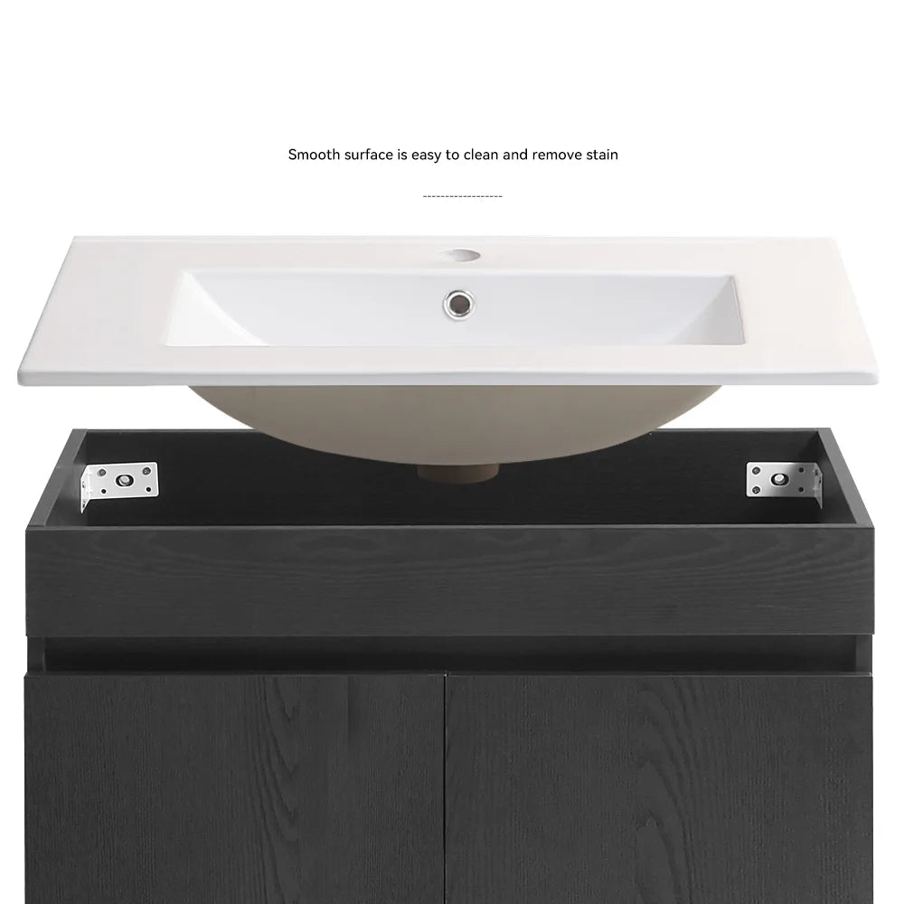 30 Inch Modern Wall-Mounted Bathroom Sink Cabinet, Floating Bathroom Vanity with Storage and Two Soft Close Doors, Bathroom Vanity with Sink, Faucet Not Included,Solid Wood, Black.