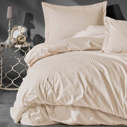 Powder Pink Satin Duvet Cover Set, 100% High Quality Turkish Cotton Queen Size Set, 1 Duvet Cover, 1 Fitted Sheet and 2 Pillowcases, Hypoallergenic, Breathable, Satin Bedding Set, Machine Washable