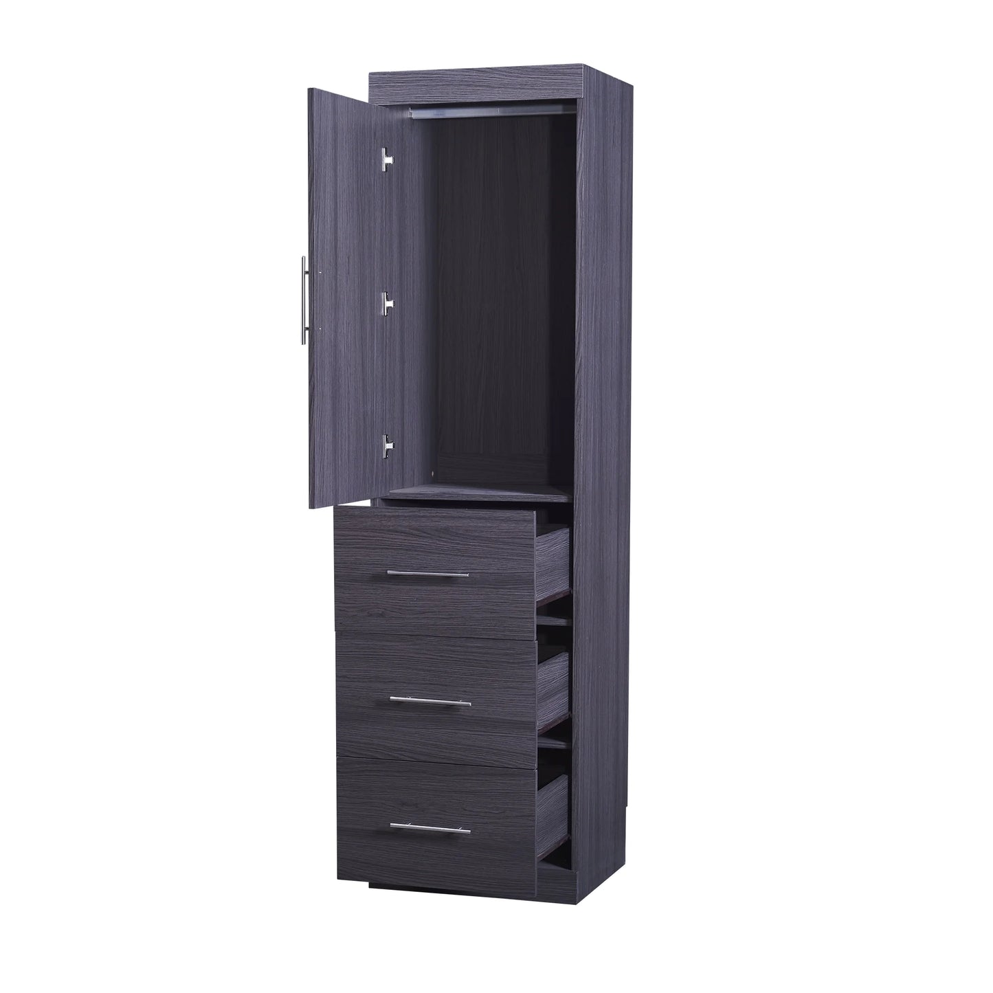 Euroco Wood Full Size Murphy Wall Bed with Wardrobe and Drawers for Living Room, Moveable Wardrobe and Drawers, Space-Saving & Easy Open and Close for Kids Teens Adults, Gray