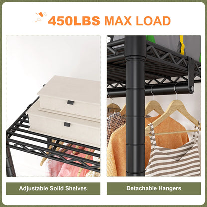 EnHomee Rolling Closet Rack with Dustproof Cover,450LBS Load Capacity Adjustable 81"H Portable Wardrobe with Side Pockets,Black