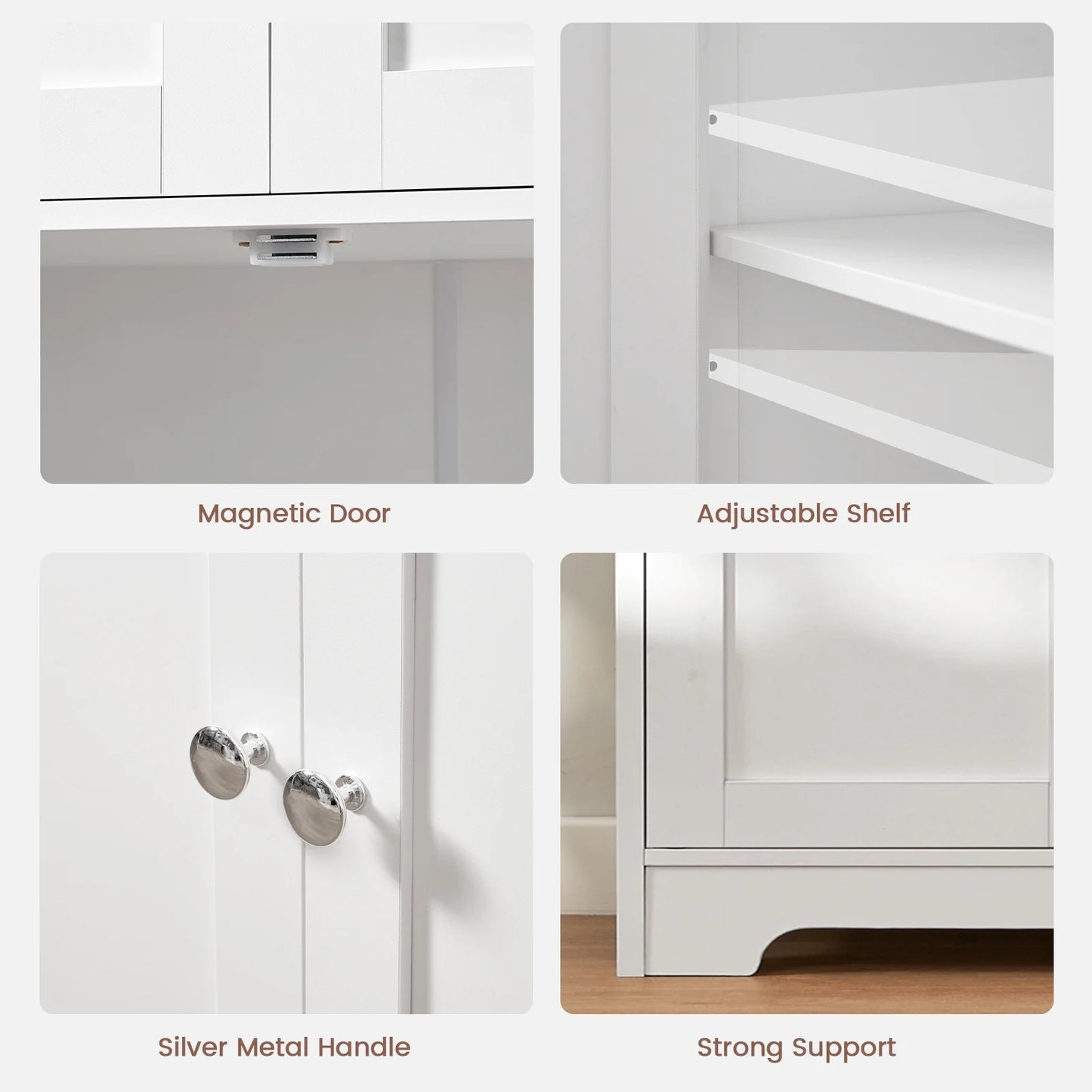 Bathroom Floor Storage Cabinet, Freestanding Bathroom Storage Unit with 2 Adjustable Shelves & 4 Doors, 11.8 x 23.6 x 42.7 Inches, White