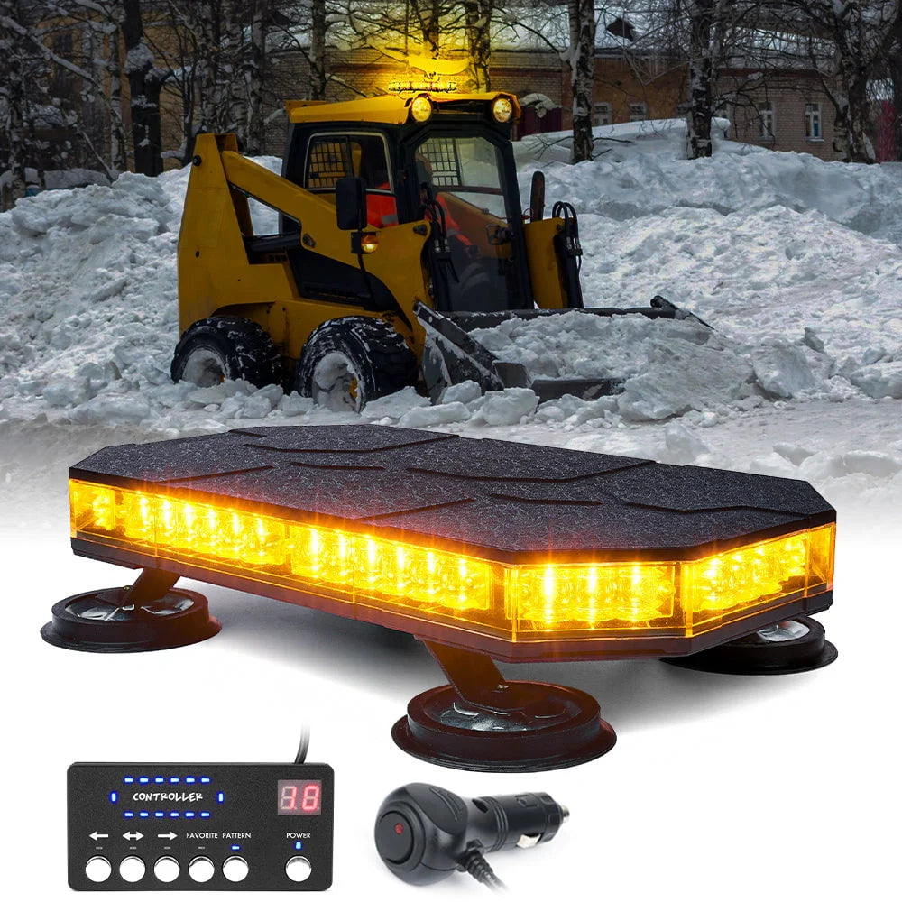 Xprite 42 LED High-Visibility 14" Rooftop Strobe Light Bar Vehicle Safety Emergency Beacon, Magnetic Base, Weatherproof - Amber
