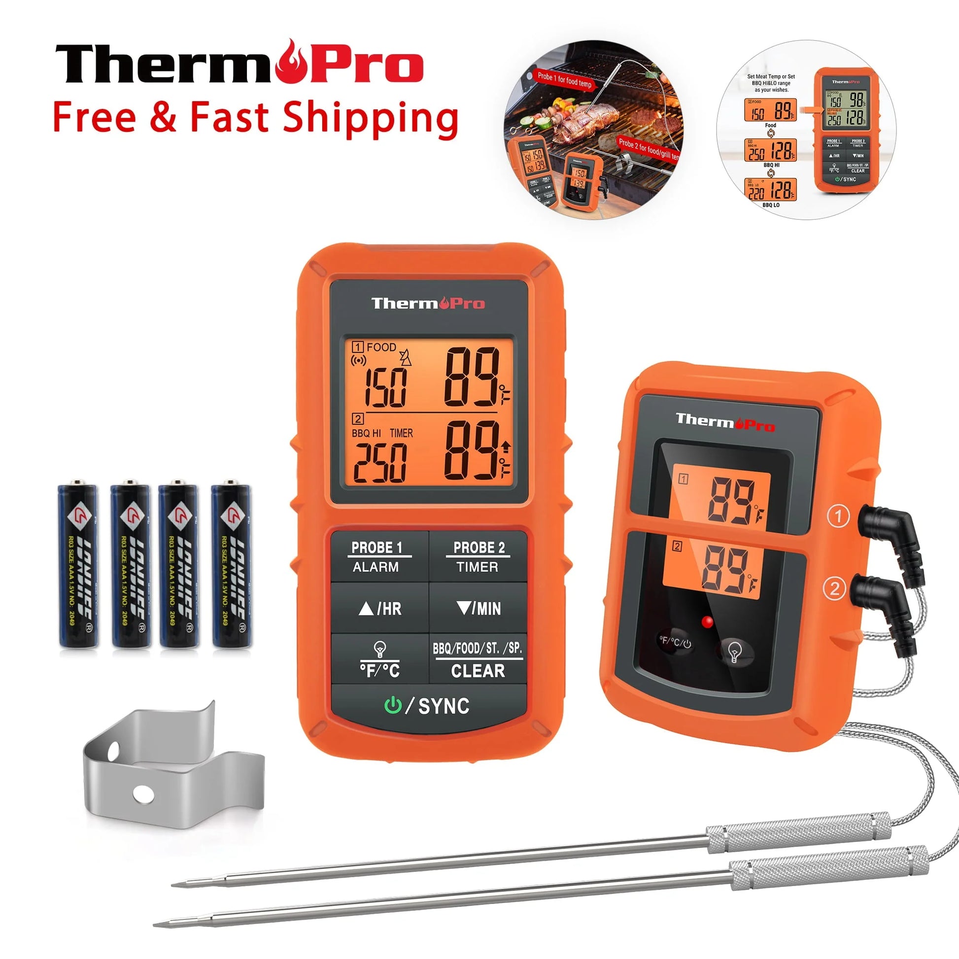 ThermoPro TP08BW 500FT Wireless Meat Thermometer for Grilling Smoker BBQ Grill Oven Thermometer with Dual Probe Kitchen Cooking Food Thermometer